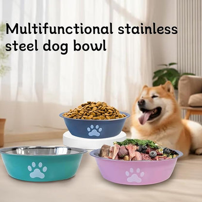 kathson 2 Pack Stainless Steel Dog Bowls,6" Spill Proof Metal Dog Food Bowls,Nonslip Rubber Bottom Pet Food and Water Bowl Set,Puppy Dishes Feeder for Medium Small Dogs,Blue