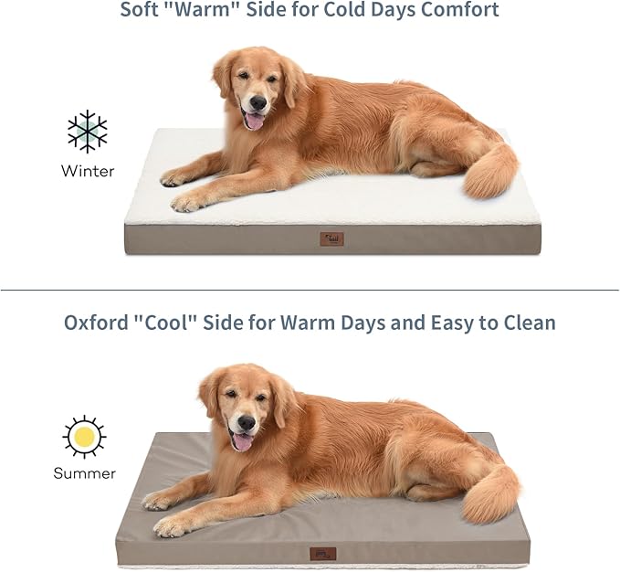 Orthopedic Dog Bed for Large Dogs, Plush Washable Pet Bed for Large Size Dogs with Egg Crate Foam & Removable Oxford Cover, 36x27 Inch, Khaki White