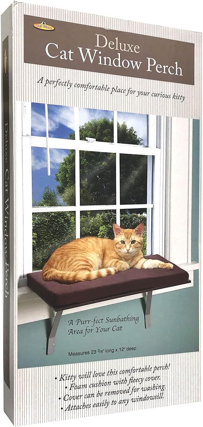 at Window Perch seat: Sunny Kitty Window Sill Shelf, with Fleece Foam Cushion & Washable Cover