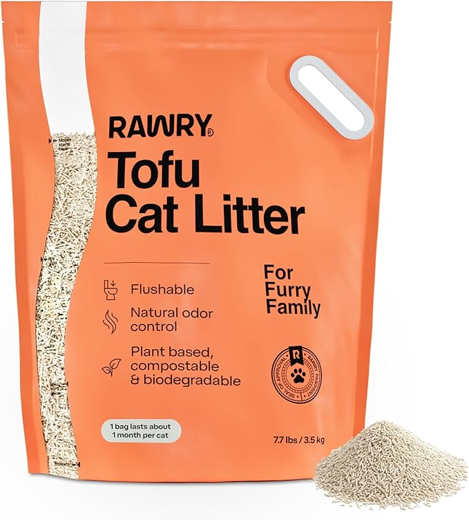 RAWRY Tofu Cat Litter | Clumping, Dust-Free, Unscented, Natural Compostable & Flushable Kitty Litter for Odor Control (1 Month, 7.7 lbs)