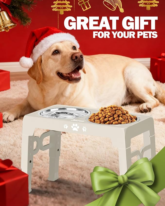 Elevated Dog Bowls for Medium Large Size Dogs, Non-Slip Dog Feeder with 1*Stainless Steel Dishes & 1*Slow Feeder Bowl, 5 Heights Adjustable Raised Bowls to 3.15″-8.66″-9.84″-11.02″-12.2″