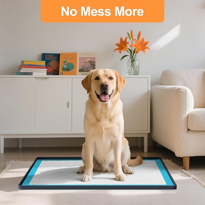 Pee Pad Tray Holder for Dogs,Non-Slip Silicone Dog Puppy Pad Holder,25 x 25 Square Puppy Potty Training Pads,No Spill Raised Lip High Edge,Portable, Leak-Proof Mat Trays for Indoor Floor Protection
