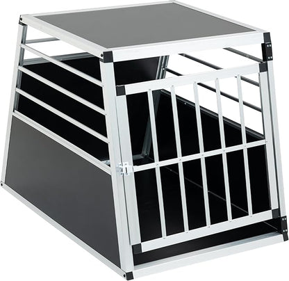 Pet Car Transport Cage with Lockable Aluminium Puppy Travel Crate Box with Trapezoidal Kennel Design for Dogs and Cats Safe and Sturdy Dog & Cat Carrier Cage 35 × 25 × 27 in