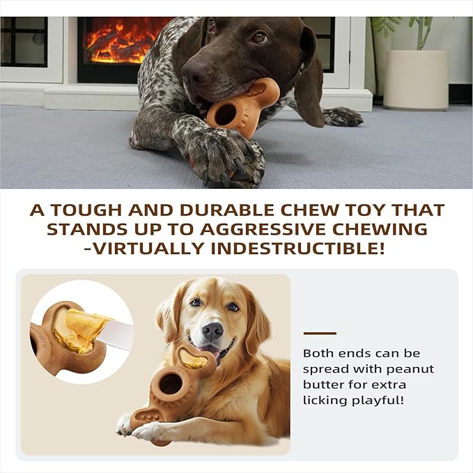 SHINKAI Refillable Frozen Dog Toy – Tough Chew & Ice Cream Holder for Aggressive Chewers, Reduces Anxiety & Destructive Behavior (Brown)