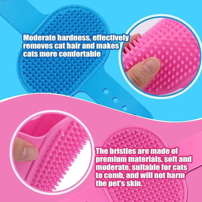 4pcs Cat Self Grooming Brush, TPR Cat Face Scratcher Adjustable Pet Hair Massage Combs Artifact for Climbing Frames & Table Legs, Short/Long Hair Cats & Kittens Interactive Toy (Pink, Blue)