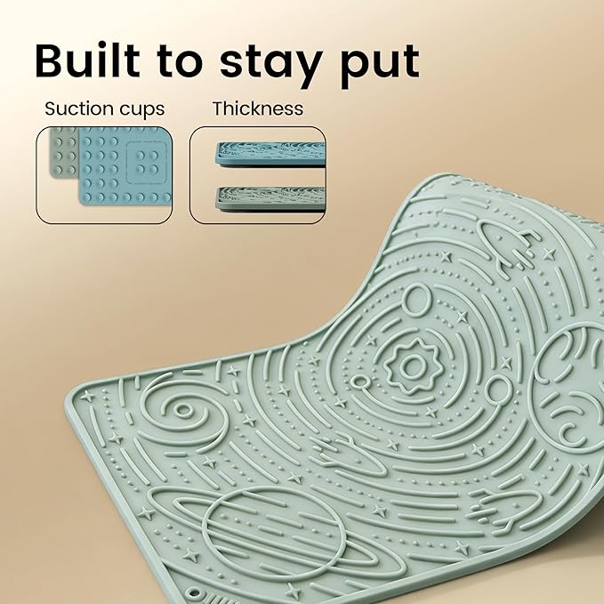 OHMO Lick Mat for Dogs & Cats, (Blue+Green, 2pcs, 9.8"×5.9") Galaxy Design Slow Feeder with Suction Cups, Keep Them Busy & Anxiety Relief, Easy Clean Enrichment Accessories