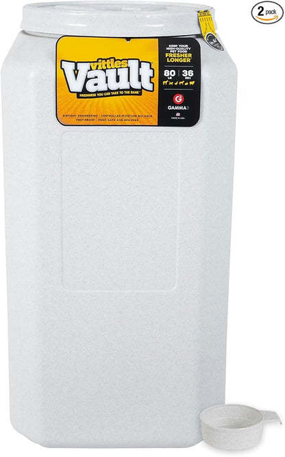 Vittles Vault Traditional Pet Food Storage Container For Dog Kibbles/Bird Seed/Oatmeal/Rice/Flour/Cereal, BPA Free Plastic, Sealed Airtight For Cat Food, Up To 80 lb, Made in USA, With Scoop, Gray