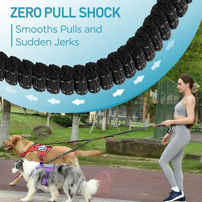 Hands Free Large Dog Leash, 6-8 FT Bungee Leash with Waist Belt for Dog Up to 150 lbs, Running Walking Jogging