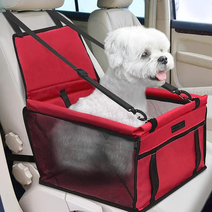 PetsHome Dog Car Seat Foldable Dog Car Booster Seat Waterproof Breathable Oxford Travel Bag for Small to Medium Dogs, Puppies, and Pets-Pure Red