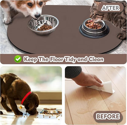 Pet Feeding Mat – 20''x12'' Absorbent Dog Food Mat, Pet Water Mats Protect Floor, No Stains Quick Dry Water Bowl Mats, Non-Slip Rubber Base Pet Placemats for Food and Water, Brown