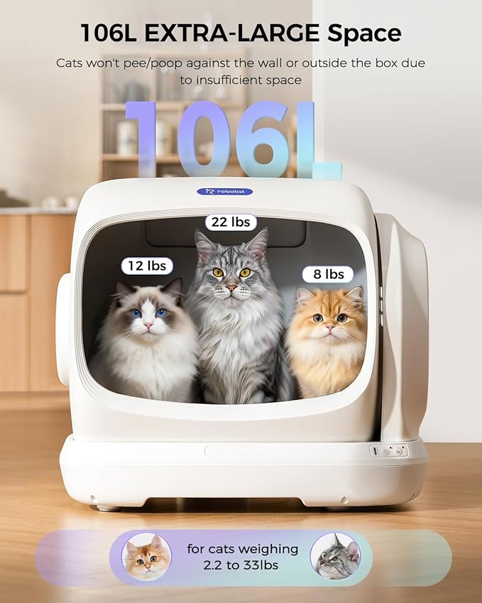 Self Cleaning Cat Litter Box Automatic Cleaning, XXXL Extra Large Electric Auto Litter Box for Multiple Cats, Smart Auto Litter Box Tray with Anti-Pinch, APP Control, Odor-Free, Includes Liners