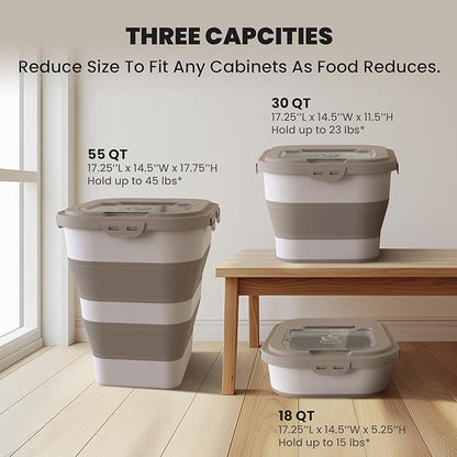35-40 Lbs Airtight Dog Food Storage Container, Collapsible Dog Food Container with Lid, Wheels, Date Track, Large Pet food storage Container for Rice,Flour,Sugar,Dog Food Scoop,2PCS Containers