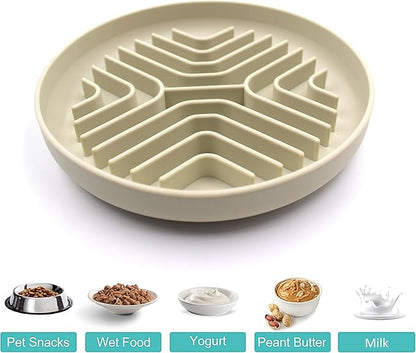 Slow Feeder Bowls for Dogs and Cats, 7.9inch Slow Down Bowl with Suction Cups, Puzzle Pet Bowls Non-Slip Design Dishwasher Microwave Safe (Beige)
