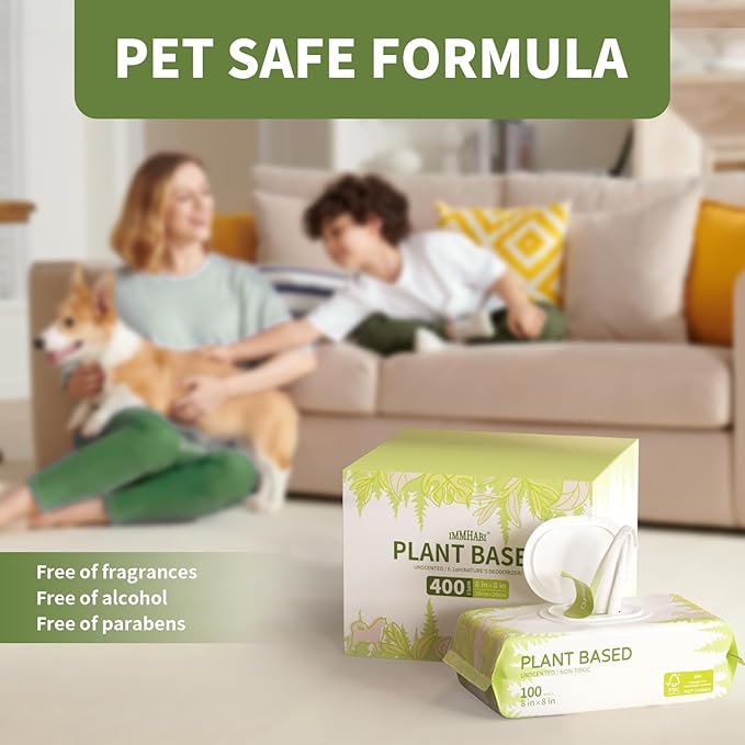 400 Unscented Pet Wipes for Paws and Butt Plant Based Hypoallergenic Pets Cleansing & Deodorizing Anal Gland Hygienic Puppy Wipes for Dogs