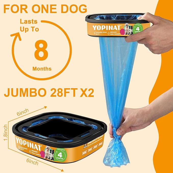 2 IN 1 Genie Refill Bags for Dog Cat 2 Pack - Total 56FT Lasts Up to 8 Months - Superior Odor Control for Dog Poop Cat Litter Bags - Pet Waste Refill Bags Fits Pet Genie and Litter Genie Pails