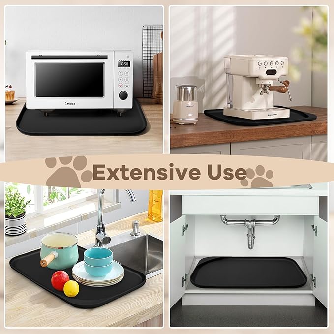 Silicone Pet Food Mat with Raised Edge for Food and Water Bowl, Dog Feeding Mats, Cat Food Trays for Floor Waterproof, Rubber Tray for Dogs and Cats, 19 x 12 x 0.7 Black