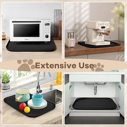 Silicone Pet Food Mat with Raised Edge for Food and Water Bowl, Dog Feeding Mats, Cat Food Trays for Floor Waterproof, Rubber Tray for Dogs and Cats, 19 x 12 x 0.7 Black