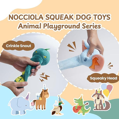 Nocciola Dog Squeak Toys 5pcs, Dog Toys to Keep Them Busy for Aggressive Chewers, Hide and Seek Crinkle Dog Toy for Large Dogs, Long Face Wild Animals Playground Series