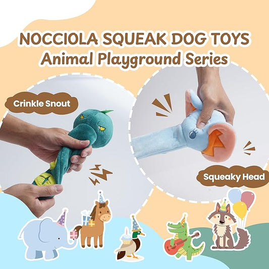 Nocciola Dog Squeak Toys 5pcs, Dog Toys to Keep Them Busy for Aggressive Chewers, Hide and Seek Crinkle Dog Toy for Large Dogs, Long Face Wild Animals Playground Series