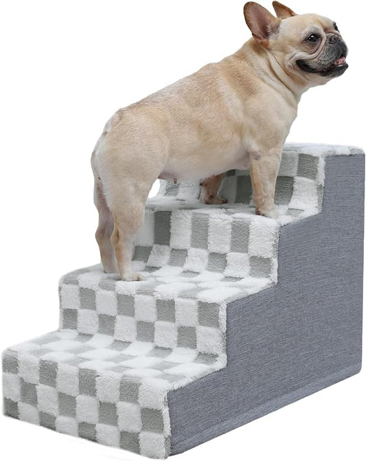 KSIIA Dog Stairs for Small Dogs & Cats Pet Stairs Supportive 4-Tier Pet Steps for Bed Couch Sofa Chair, No-Slip Cat Steps with Removable Washable Cover, 24" D x 15" W x 17.5" H, Grey