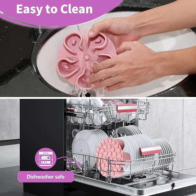 Slow Feeder Dog Bowls Insert, Bestalk Soft Silicone Slow Eating Dog Bowl Insert with Suction Cups for Small, Medium and Large Dogs(Pink M)