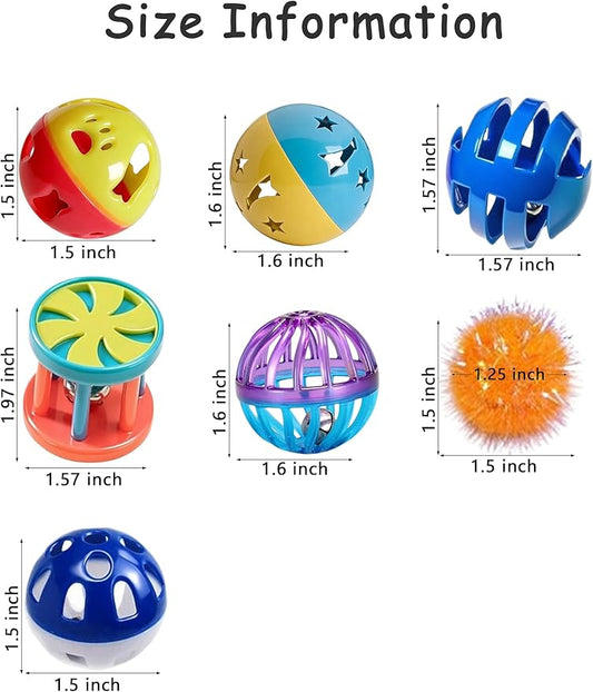 26 Pcs Cat Ball Toys Set for Indoor Cats, Bored Kitten Interactive Bell Balls & Shiny Fluffy Spheres (1.5'' - 2.1'')