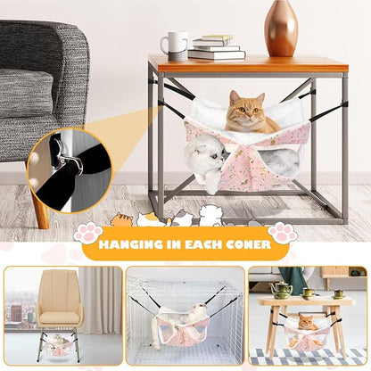 Cat Hammock for Cage Hanging Cat Bed with Adjustable Strap and Metal Hooks, for Winter and Summer Use - Small Animals Soft Sleeping Hammock Accessory