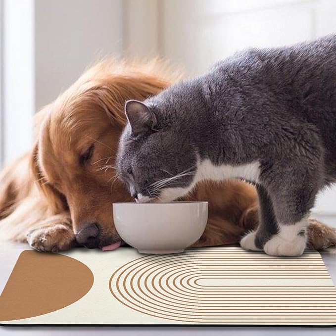 Dog Food Mats,Cat Absorbent Water Bowl Feeding Mats Pet Placemats for Food and Water Beige Bohemia 12 * 20 inch