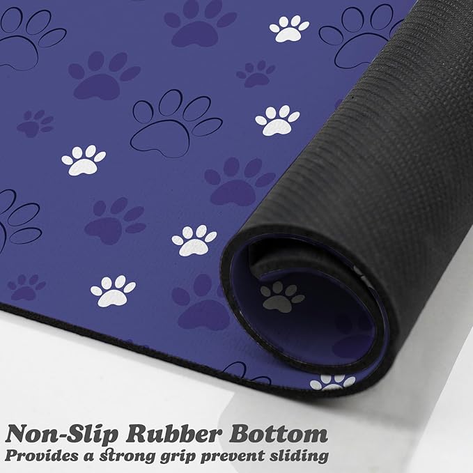 Dog Food Mat, Absorbent Water Bowl Mats Cat Pet Feeding Placemats Dark Blue 17 * 30 inch