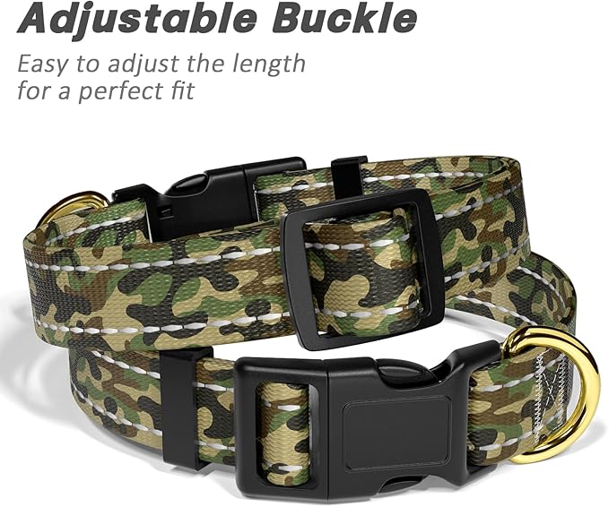 MOODEL Reflective Dog Collar for Small Dogs Cats, Cute Camouflage Adjustable Heavy-Duty Nylon Puppy Collar for Boy and Girl Female, Soft Pet Accessories with Quick Release Buckle, Green