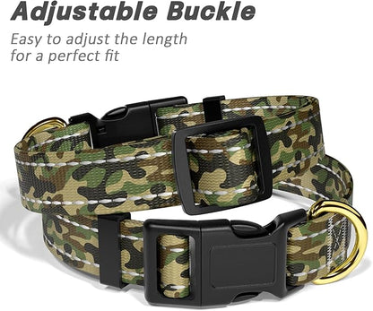 MOODEL Reflective Dog Collar for Large Dogs, Cute Camouflage Adjustable Heavy-Duty Nylon Puppy Collar for Boy and Girl Female, Soft Pet Accessories with Quick Release Buckle, Green