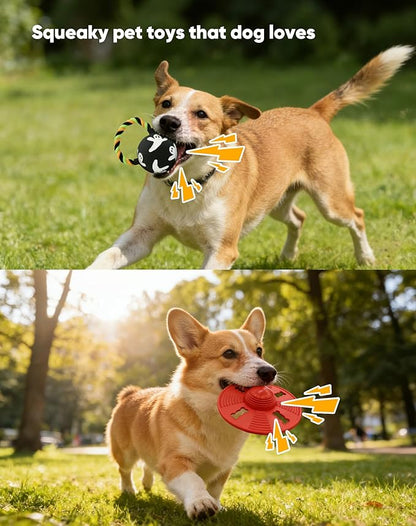 Deeow Alieen Dog Frisbee for Fetch and Black Jack-o-Lantern Pet Toys, Teething Clean Outdoor Flying Disc and Halloween Pumpkin Pet Toy, Interactive Squeaky Dogs Toy for Water, Park, Beach Fun
