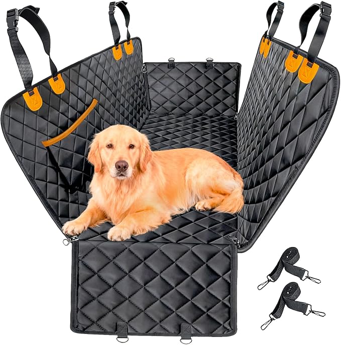 Dog Back Seat Cover Hammock, Waterproof 600D Heavy Duty Dog Car Seat Cover with Side Flaps, Scratch-Resistant Bench Seat Protector for Cars, SUVs & Trucks Grey