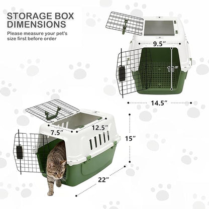 MoNiBloom 18-Inch 2-Door Top Loading Cat Carrier, Plastic Dog Crate Hard-Sided Dog Travel Carrier for Small Dogs and Cats, Ventilation and Security Lock Design for Pets up to 10 lbs (Green)