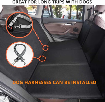 BORKIN Back Seat Extender for Dogs, Hard Bottom Dog Car Seat Cover with AC mesh Vent, Waterproof Dog Backseat Cover for Car, Foldable Dog Hammock for Car Travel