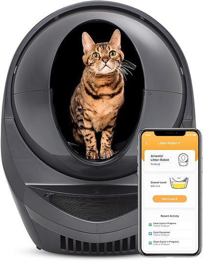 Litter-Robot 3 Connect by Whisker, Grey - Automatic, Self-Cleaning Cat Litter Box, App Control, Helps Reduce Litter Box Odors, Works with Any Clumping Litter, WhiskerCare 1-Year Warranty