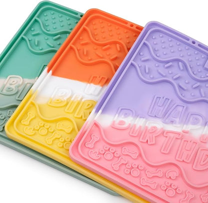 CHEWFFON Birthday Lick Mat for Dogs and Cats, Silicone Licking Pad with Suction Cups for Anxiety Relief, Interactive Slow Feeder for Dog Treats - Bathing & Grooming Distraction Toy, Lavender Dream