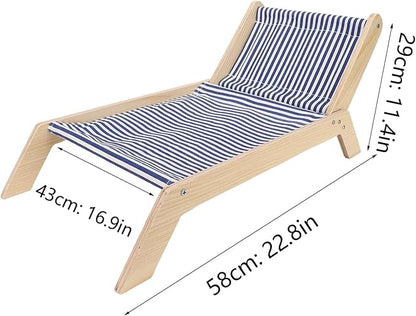 Cat Hammock Cat Bed Prevent Shaking Wooden Frame Swing Chair Kitten Raised Bed with Scratcher for All Seasons (Beach Lounge Chair)