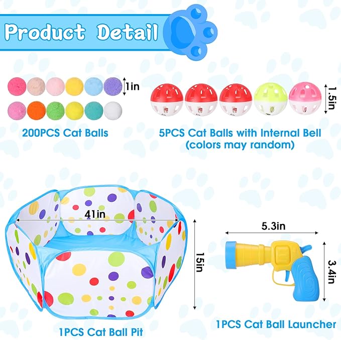 Mity rain Cat Ball Pit with Balls Included, Interactive Cat Toy for Indoor Cats, Blue