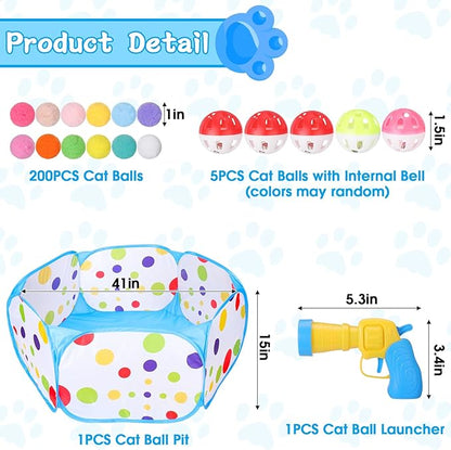 Mity rain Cat Ball Pit with Balls Included, Interactive Cat Toy for Indoor Cats, Blue