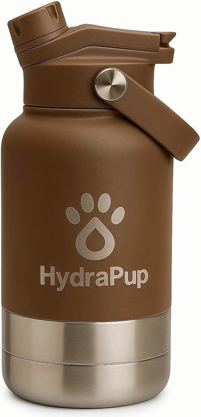 32oz Insulated Water Bottle with Dog Bowls – Human & Pet Shared Use, Stainless Steel Leakproof Travel Bottle (Cocoa Brown)