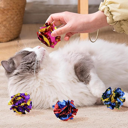 Andiker 20PCS Cat Crinkle Balls, 2.16 Inches Cat Balls with Polyester Film Thick Crinkle Paper Sturdy Interactive Cat Toys for Indoor Cats Reducing Boredom and Keep Fit for Cats and Kitten (Colorful)