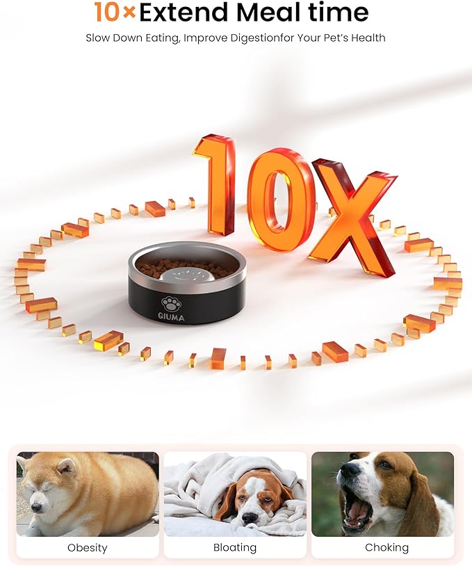 Slow Feeder Dog Bowls Stainless Steel, Food-Grade 304 Dog Slow Feeder Bowl 3.5 Cups Capacity, Heavy Duty Double-Layer with Non-Slip Base, Pet Puzzle Bowl for Medium & Large Dogs (Black)