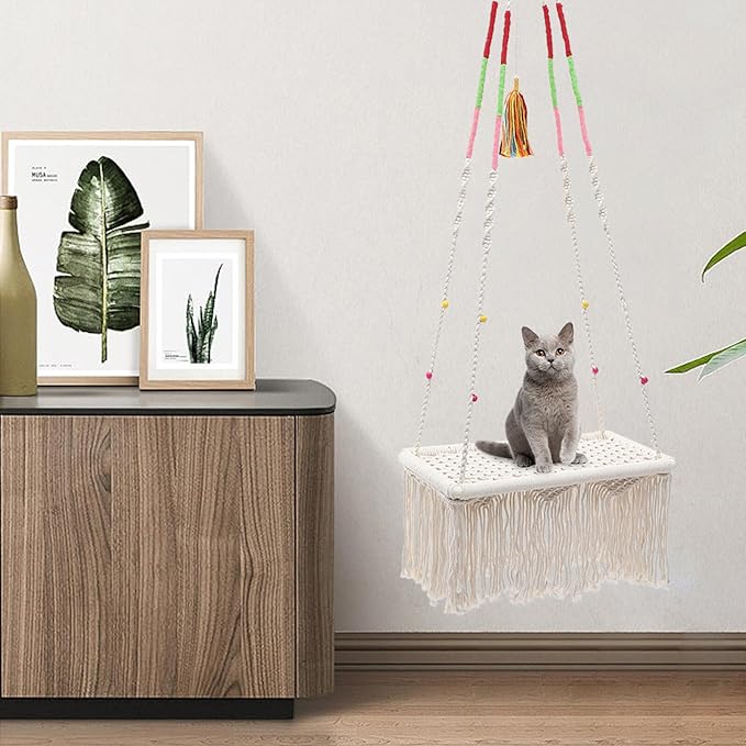 Hanging Cat House Macrame Cat Hammock Bohemian Style Wear-Resistant Indoor Pet Bed for Kittens