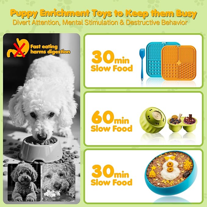 6-in-1 Dog Enrichment Toys Set - Lick Mat, Ball & Bowl with Peanut Butter, Frozen Treat Cognitive Dog Toys for Anxiety Relief & Mental Stimulation | Slow Feeding for Small/Medium Dogs & Puppies