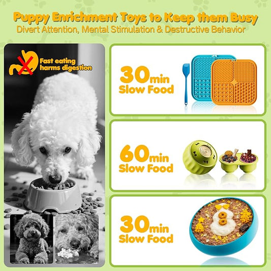 6-in-1 Dog Enrichment Toys Set - Lick Mat, Ball & Bowl with Peanut Butter, Frozen Treat Cognitive Dog Toys for Anxiety Relief & Mental Stimulation | Slow Feeding for Small/Medium Dogs & Puppies