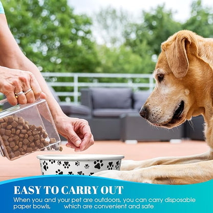 60 Pieces Disposable Paper Dog Bowls Small Dog Dishes with Cute Pattern Pet Feeding Bowls Food and Water Dishes for Puppies Cats Travel Wet Dry Food Water(16 oz)