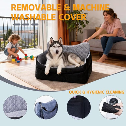 Medium & Large Dog Car Seat/Booster, Up to 55 lbs, with Safety Leash, Comfortable Travel Bed, Removable Washable Cover, Storage Bag for Convenient Car Travel