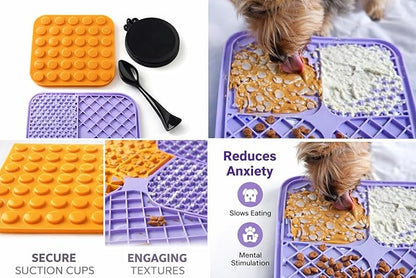 2 Pack Dog Lick Mat Set with Lid and Spatula, Slow Feeder for Dogs and Cats, Anxiety Relief, Non-Slip Silicone Feeding Ma.