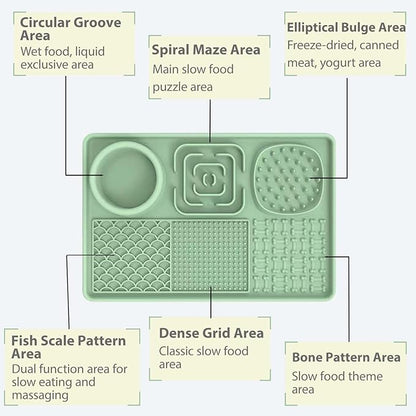 Licking Pad Mats 6 in 1 Green for Butter Yogurt Peanut Frozen Food, Dog Slow Feeder Puzzle Bowl, Silicone Anti-Slip Pets Treats Feeding Mat, Collapsible Dog Water Bowl